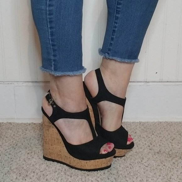 black cork platform shoes very cute and comfortable size 6 - Picture 8 of 16